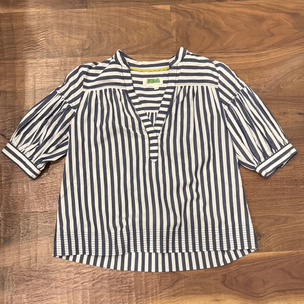 Anthropologie Navy and White Striped Blouse